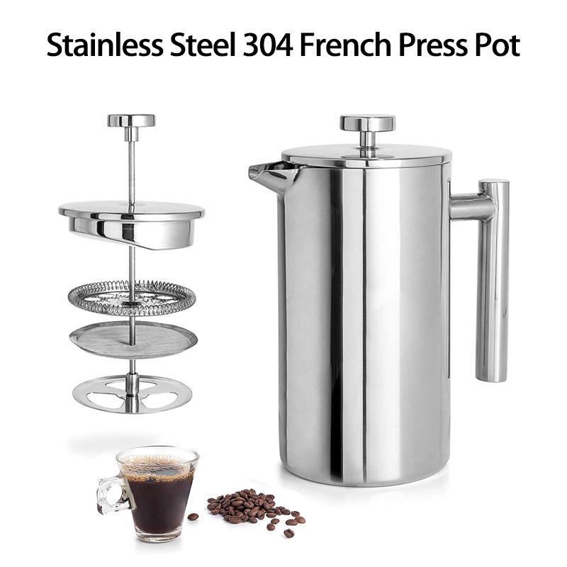 French Press Pot Filter Press Hand-made Coffee Pot Stainless Steel High Quality Double Walled Insulated 350ml/800ml/1000ml