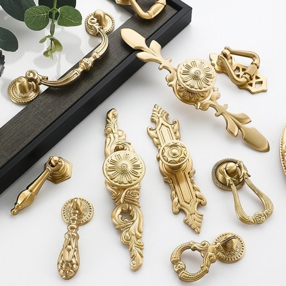 Nordic Solid Brass Cabinet Handle Hardware with Matching Screws Drawer Knobs Pull Handles Kitchen