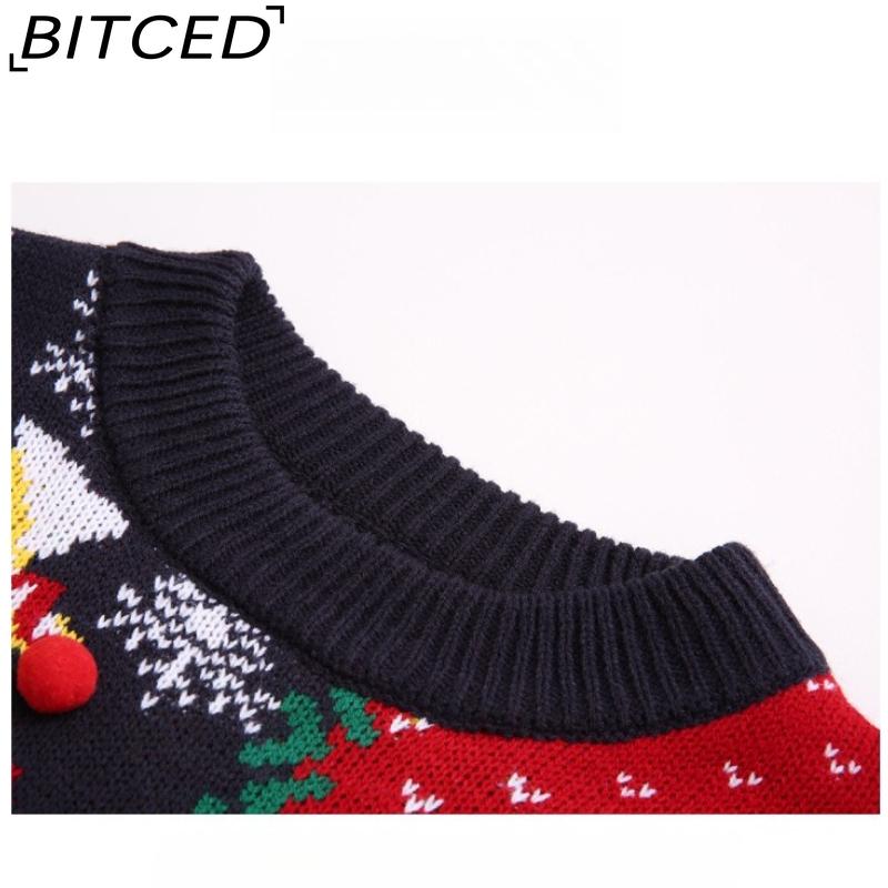 BITCED Women's Snowflake Christmas Jumper Christmas Tree Pullover Knit Sweater Festive Attire