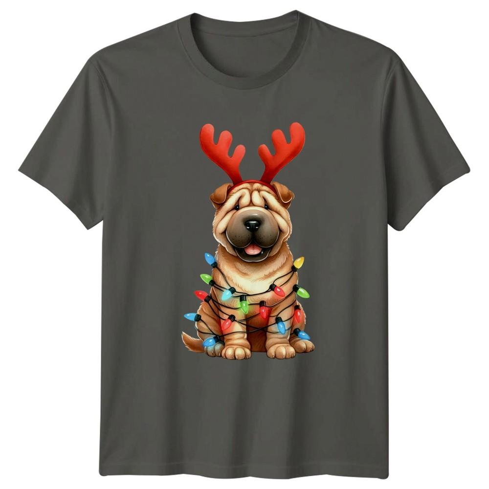 Shar Pei Dog Reindeer Antlers Christmas Lights Holidays Tee Unisex Unisex Unisex S