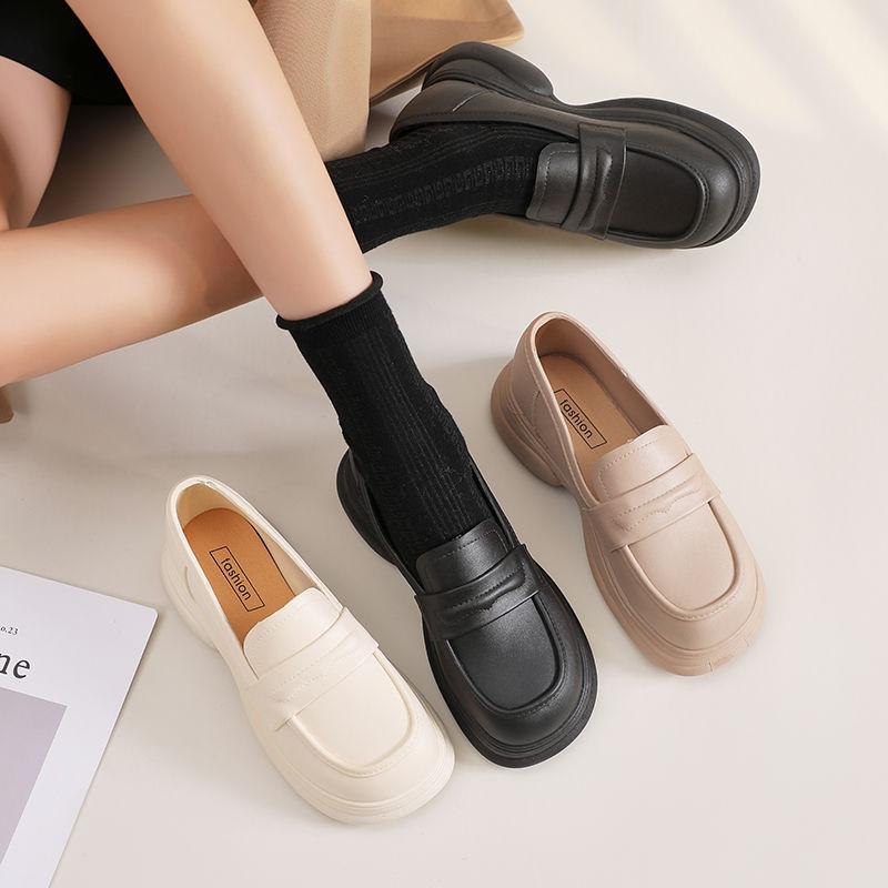 Women'S Loafers Shoes Round Toe Leather Casual Platform Ladies Pumps Spring Non Slip Comfortable And Elegant Chic Point 39 On