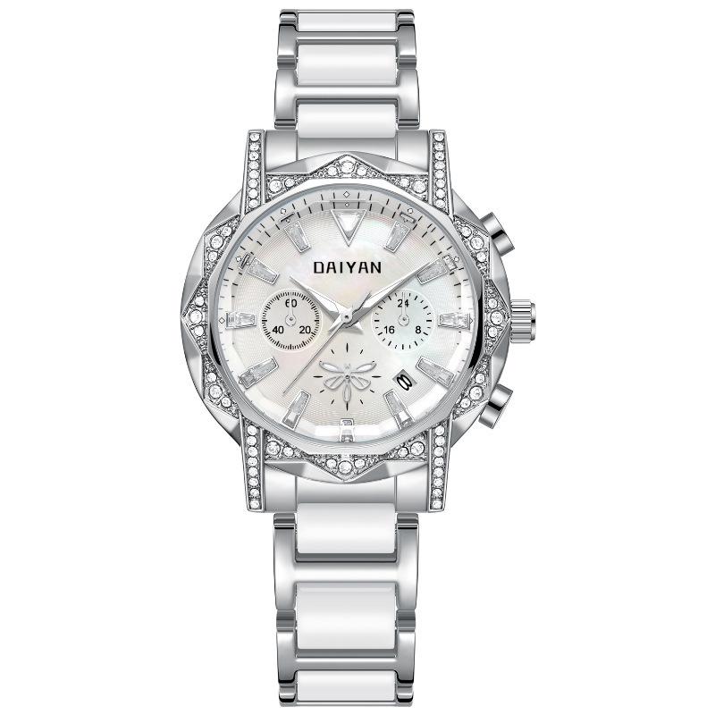 DAIYAN three-eye multi-function outer diamond-encrusted casual waterproof quartz women s steel belt watch