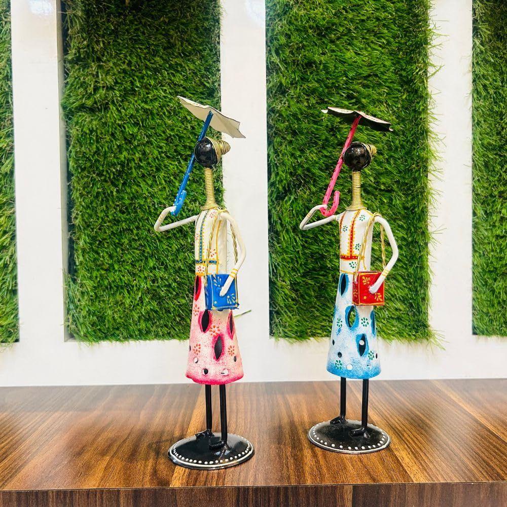 Set of 2 Metal Musician Standing Lady Decorative Showpiece Table Decor Home Decor Musician Tabletop Showpiece Gift Item Multicolour