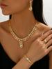 Hollow Leaf Necklace Earrings Bracelet Ring Four-Piece Set Bridal Wedding Rhinestone Accessories