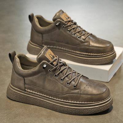 Zapatos Planos Casuales para Hombre Primavera Cómodos Zapatos de Cuero Negros Hombre Exterior Transpirables Versátiles Impermeables Zapatos Vulcanizados