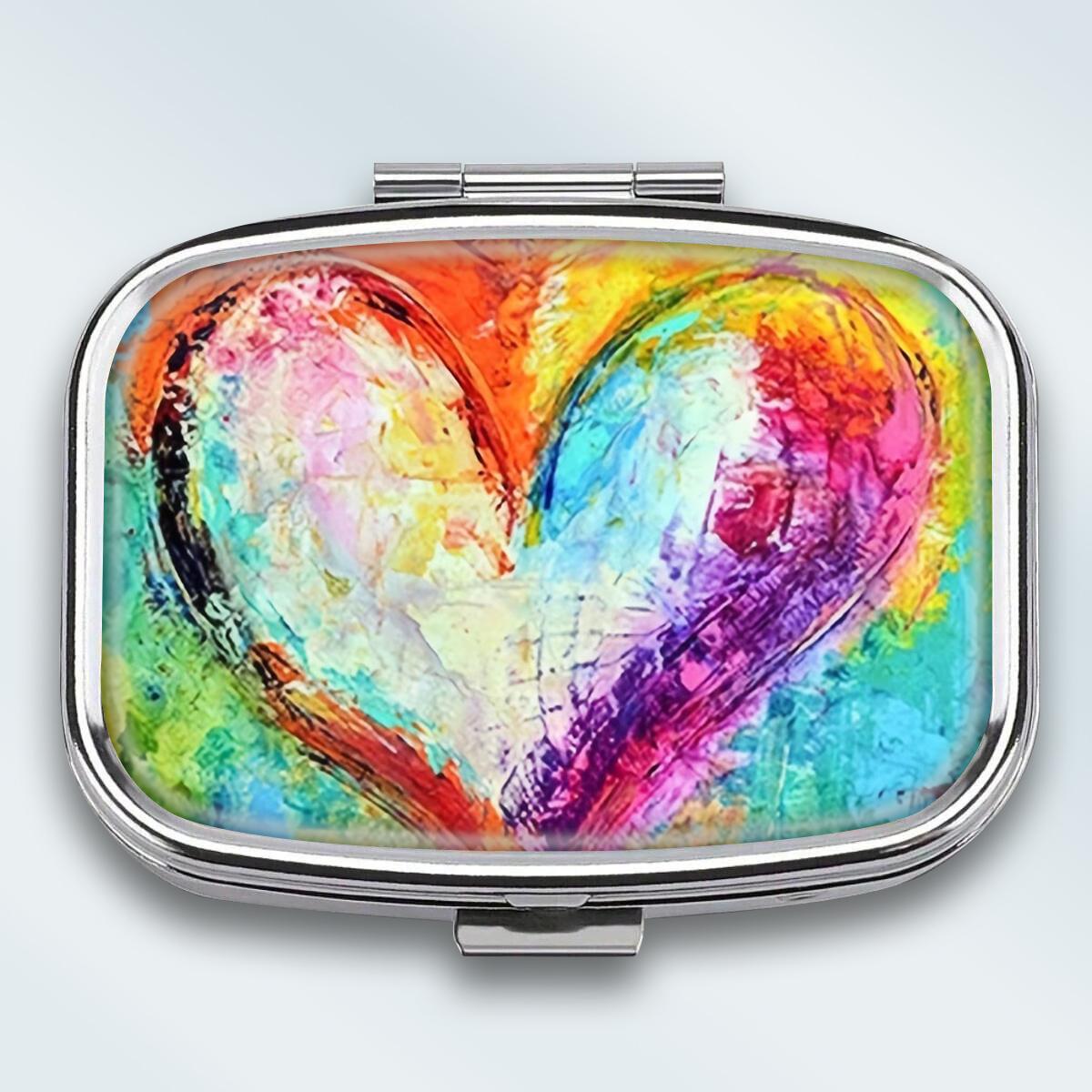 

Portable Pill Box with 2 Compartments, Mini Metal Medicine Organizer Case, Cute Printed Pill Container for Vitamins, Pills, Jewelry, Travel, Daily Use