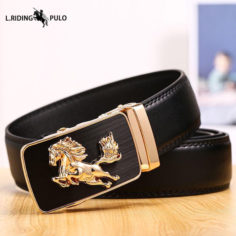 

Мужской кожаный ремень с автоматической пряжкой, двойной кожаный, модный ремень с лошадью, мужской трендовый универсальный ремень 115cm