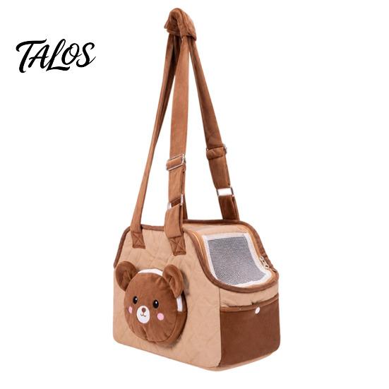 Warm Velvet Pet Carrier Quilted Cat Purse, Breathable Shoulder Bag, Mesh Window, Zipper Closure, Safety Buckle, with Buckle Cute Bear Elephant
