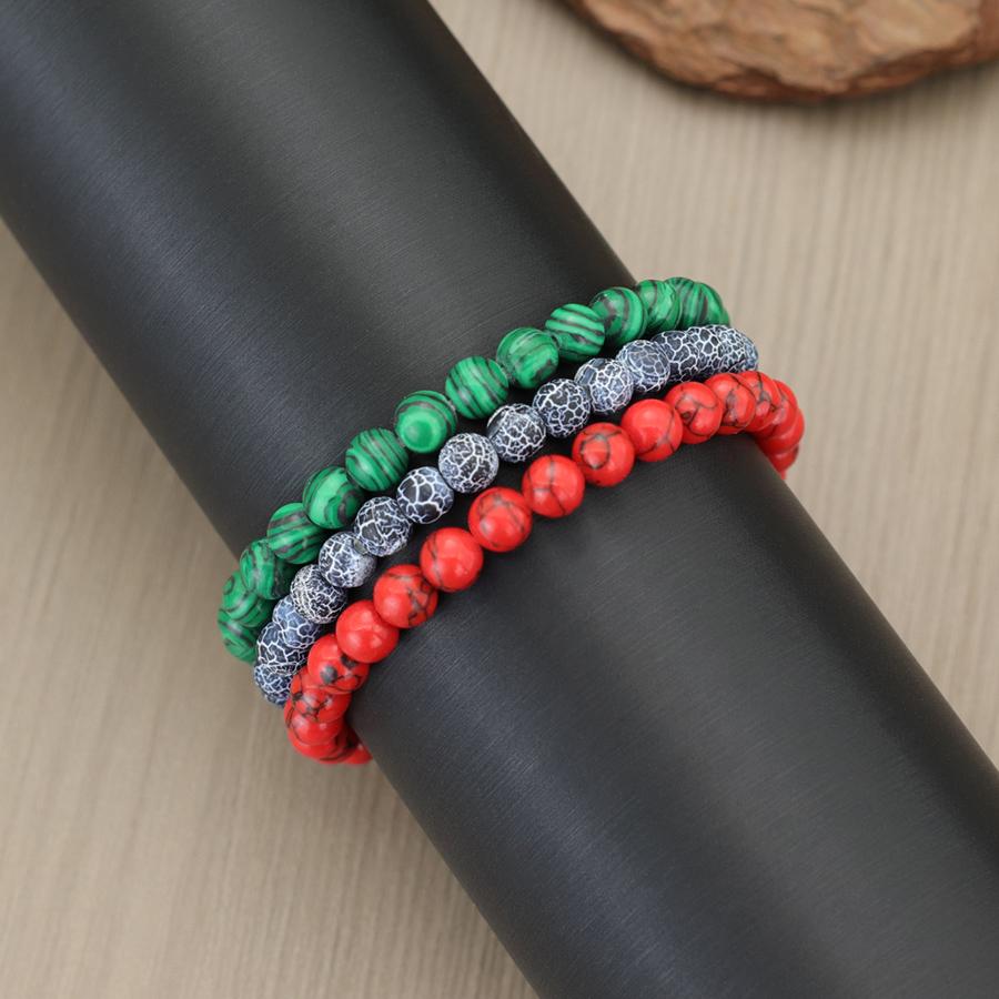 Fashion Beaded Bracelet Set Men 6mm Lava Tiger Eyes Obsidian Howlite Stone Healing Braclet Pulseras Hombre Cool Riding Jewelry