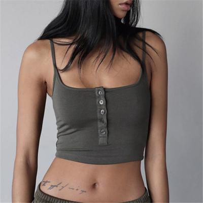 Sexy Chaleco Elástico de Cuello en U Grande Estilo Europeo y Americano Ropa para Mujer 2025 Artículo Nuevo de Primavera Color Sólido Correa Ajustada