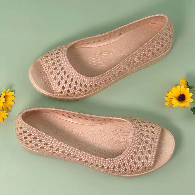 Damen Sommer Offene Zehen Ausgeschnitten Lässige Sandalen Weiche Sohle Rutschfest Atmungsaktiv Bedecken Fuß Flache Sohle Lässige Strandsandalen
