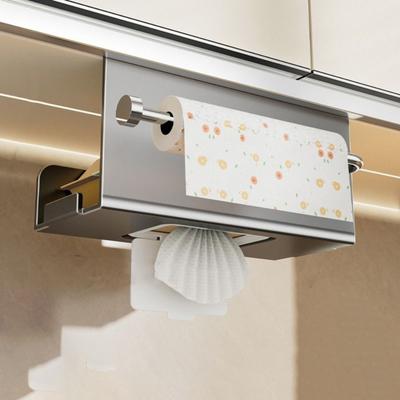 Carbon Steel Under Cabinet Paper Towel Holder Wall Mounted Waterproof Roll Paper Holder Rustproof Lengthen Storage