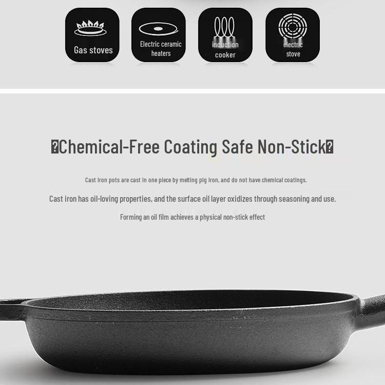 Non-Stick Cast Iron Flat-Bottom Wok - Gas Stove Compatible Pancake and Steak Frying Pan