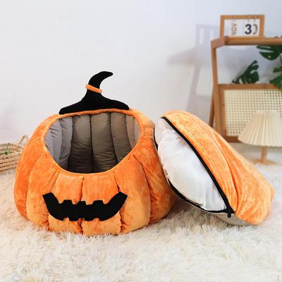 Cat Bed for Indoor Cats Cave Pumpkin Shape Removable Cushion Pillow Blanket Pet Warm Kennel