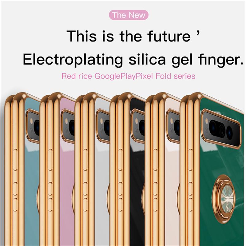 Shockproof Plating Ring Holder Phone Case for Google Pixel Fold Protective Stand Back Shell Luxury Full Protection Cover