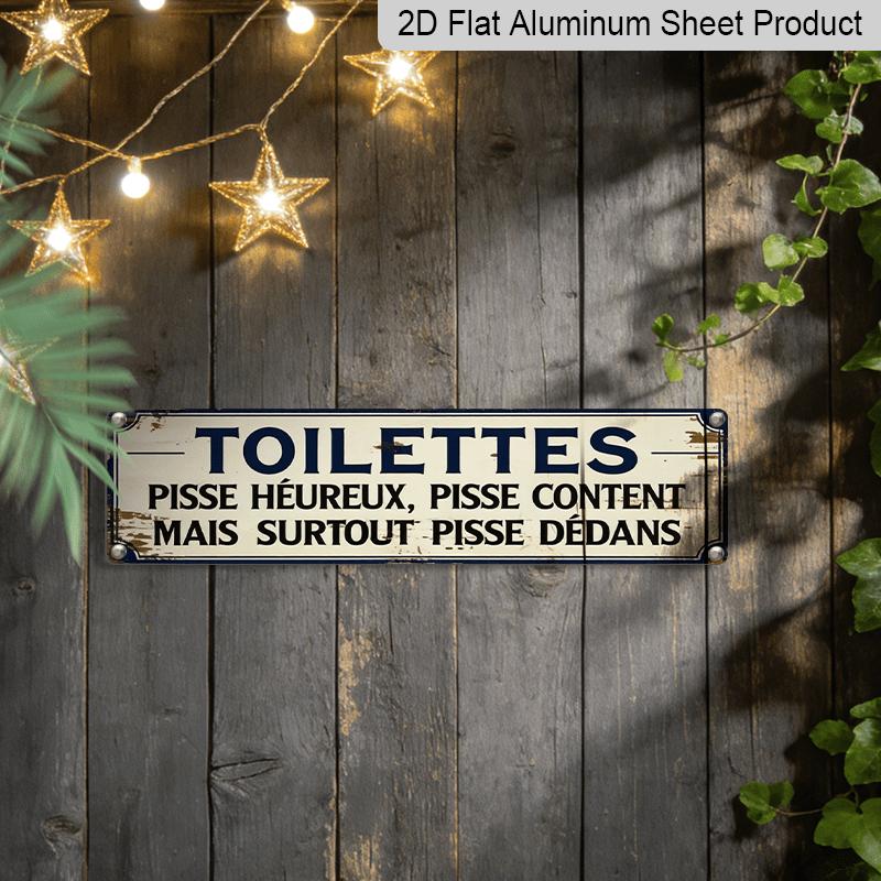 2D Flat, 1pc, French Funny Pisse Text Aluminium Decorative Sign, French Toilet Humor Decorative Sign, Rustic Wall Decor for Home Decor, Bathroom