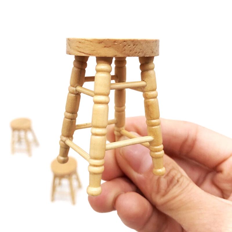 1Pc 1/12 Dollhouse Miniature Wooden Stool Chair Furniture Accessories Decoration