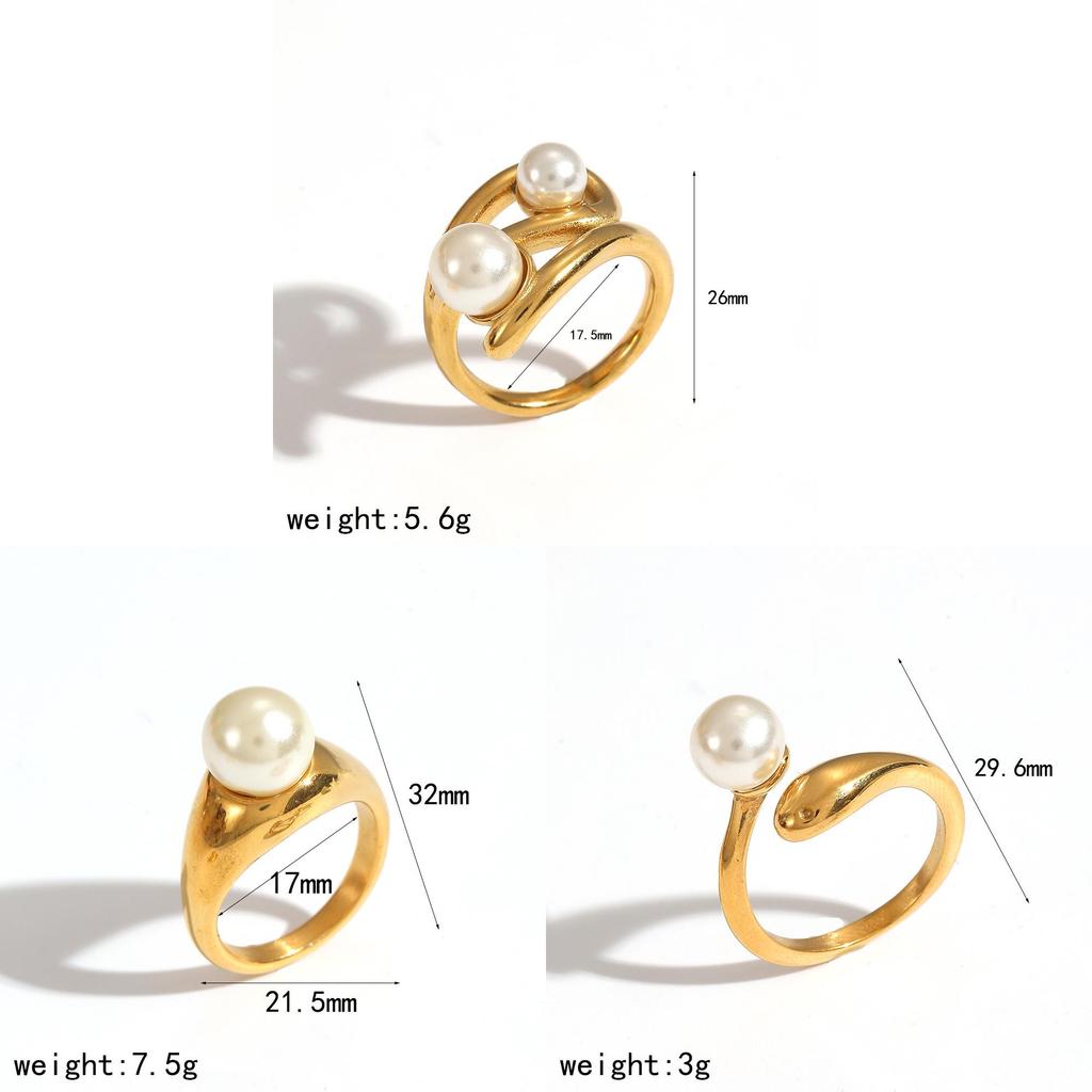 Style Artificial Pearl Ring For Women With Geometric Design And Pvd Coating Jewelry