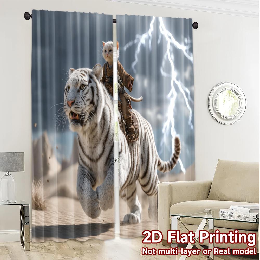 2pcs, 2D FLAT PRINTING Curtains (Without Rod) ThunderRider Popular Window Curtain Semi-Sheer Curtains Art Deco Festive Use for