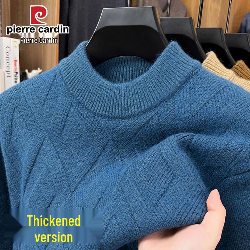 Pierre Cardin Men's Thickened Semi-High Collar Winter Knit Sweater