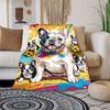 French Bulldog Pattern Fleece Blanket Suitable for Sofas Beds Offices Camping a Seasonal Gift for All Seasons, In Bright Colors