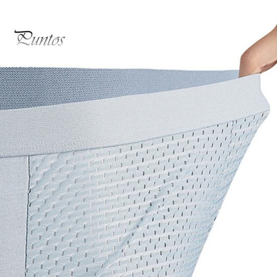 Men Boxer Underwear Mid-rise Breathable Mesh U-Convex High Elasticity Shorts Briefs Solid Color Smooth Lines Panties