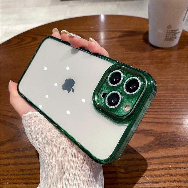Glitzer-Linsenschutz-Silikon-Handyhülle für iPhone 14 13 12 11 Pro Max Xr Xs Max 14 Plus, weiche, stoßfeste Stoßstange, klare Abdeckung