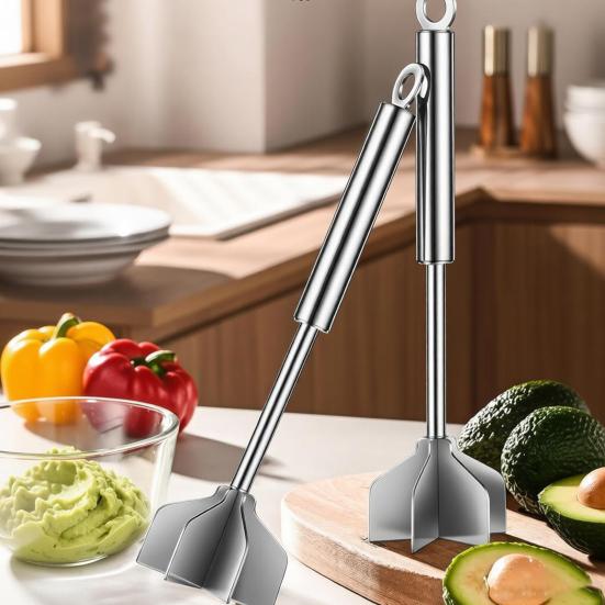 Meat Chopper Tool, Stainless Steel Ground Beef Crusher with 6 Blades, Hamburger Masher for Turkey Chicken, Potato Masher & Food Processor