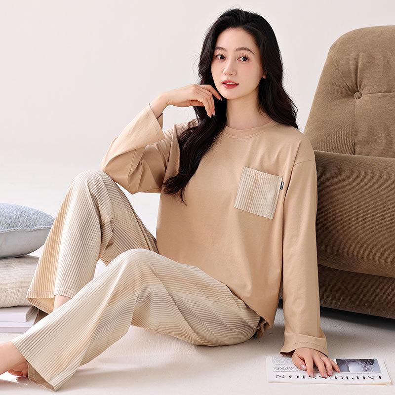 Pyjamas mit integrierten Brustpolstern Reine Baumwolle Langärmelig Damen Freizeit-Loungewear Damenmodelle