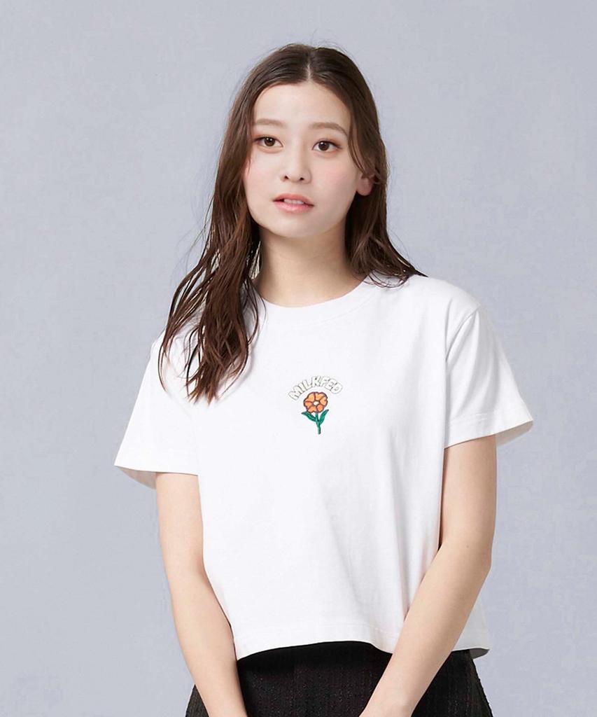 Milkfed Embroidery Flower Top White Women's T-Shirt,