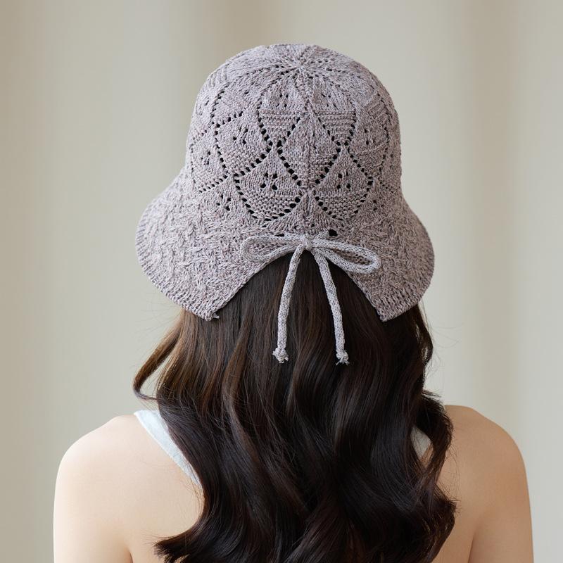 Hollow Knitted Bucket Cap, Rear Split Basin Cap, Summer Breathable Sunscreen Visor, Outdoor Travel Shows A Small Face