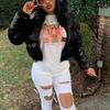 Women's And Winter Mirror Zipper Mirror-Pu-Leather Stand Collar Cardigan Jacket