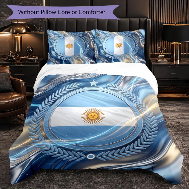 Argentina Football Pattern 3 Pieces Bedding Set Soft Microfiber Duvet Cover with Pillow Cases for Bedroom