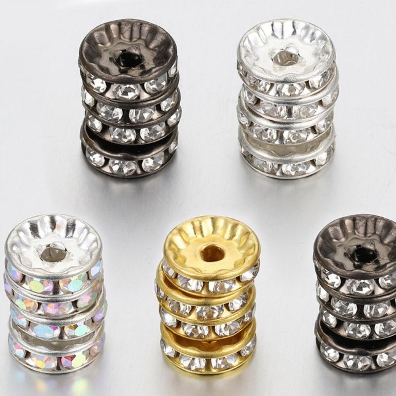 100Pieces Rhinestones Decorative Spacer Beads Fashion Jewelry Supplies Loose Bead Perfect for Jewelry Making and Projects