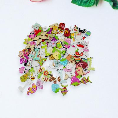 50Pcs/Bag Button Eco-friendly Cartoon Animal Pattern Wood Knitting Clothes Buttons for Home