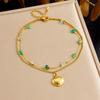 Gold Plated Layered Shell Anklet, Dainty Green Stone Beaded Foot Bracelet with Seashell Charm, Boho Beach Jewelry for Women Gift