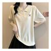 Navava Women Simple Plain Ribbon PoinT Collar ShorT Sleeve KniT T shirT Nk2260