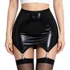 Minifalda Bodycon Brillante de PU para Mujer con Pinzas para Medias Integradas Cintura Alta Efecto Mojado Elástica