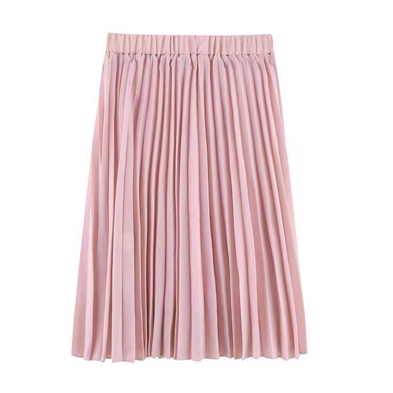 Solid Color Elastic Waist Half Length Skirt Solid Elastic Waist Skirt