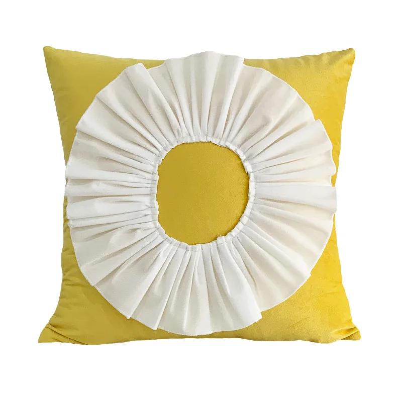 Fashion Modern Style Pink White Throw Pillows 45*45cm Velvet Stitching 3D Chrysanthemum Cushion Waist Pillow Blue Cushion Case