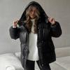 Women's Hooded Down Jacket Drawstring Waist Warm Parker Coat Solid Pocket Zipper Outwear Thicken Long Sleeves Coats