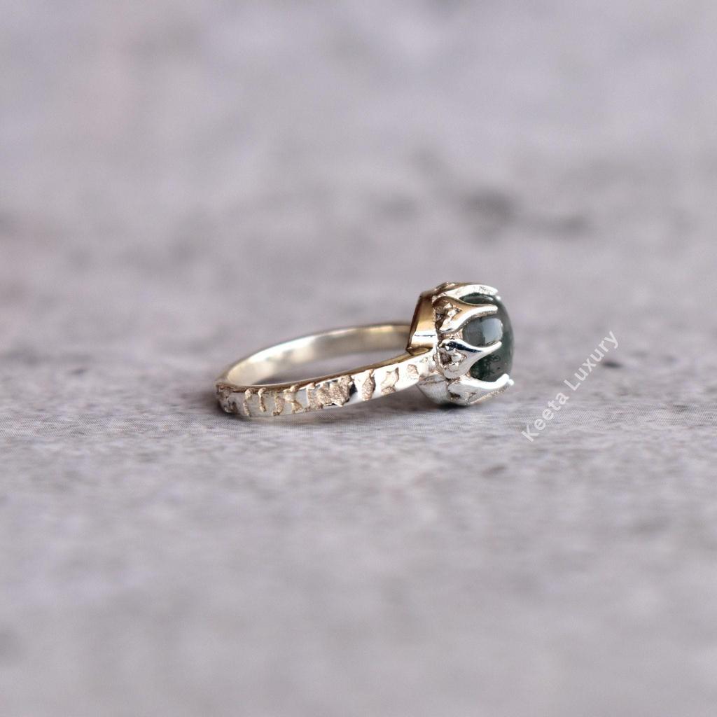 Moss Agate Dainty Ring , Nature Inspired Leafy Ring , Healing Gemstone Ring , Sterling Silver Handmade Ring , Bridesmaid Gift , Gift for Her