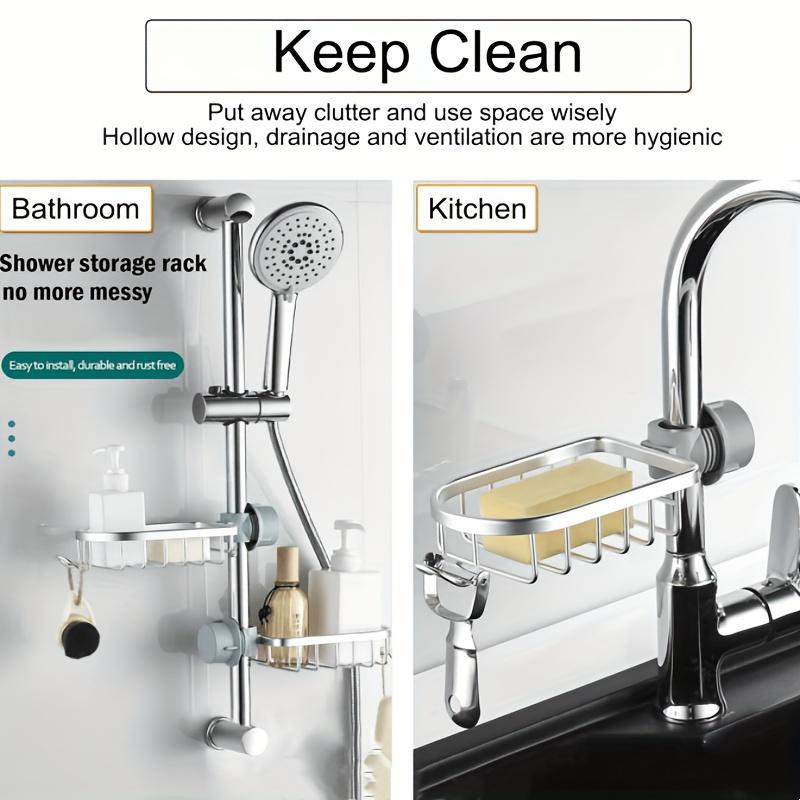 2pcs Adjustable Faucet Drainage BathroomSpace Aluminum Kitchen Sink Sponge Soap Drain Rack Bathroom Shower Storage Sundries Holder