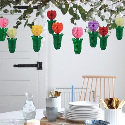Spring Tulip Flower Honeycomb Centerpieces Paper Tulip Floral Honeycomb Ceiling Hanging Decoration for Office