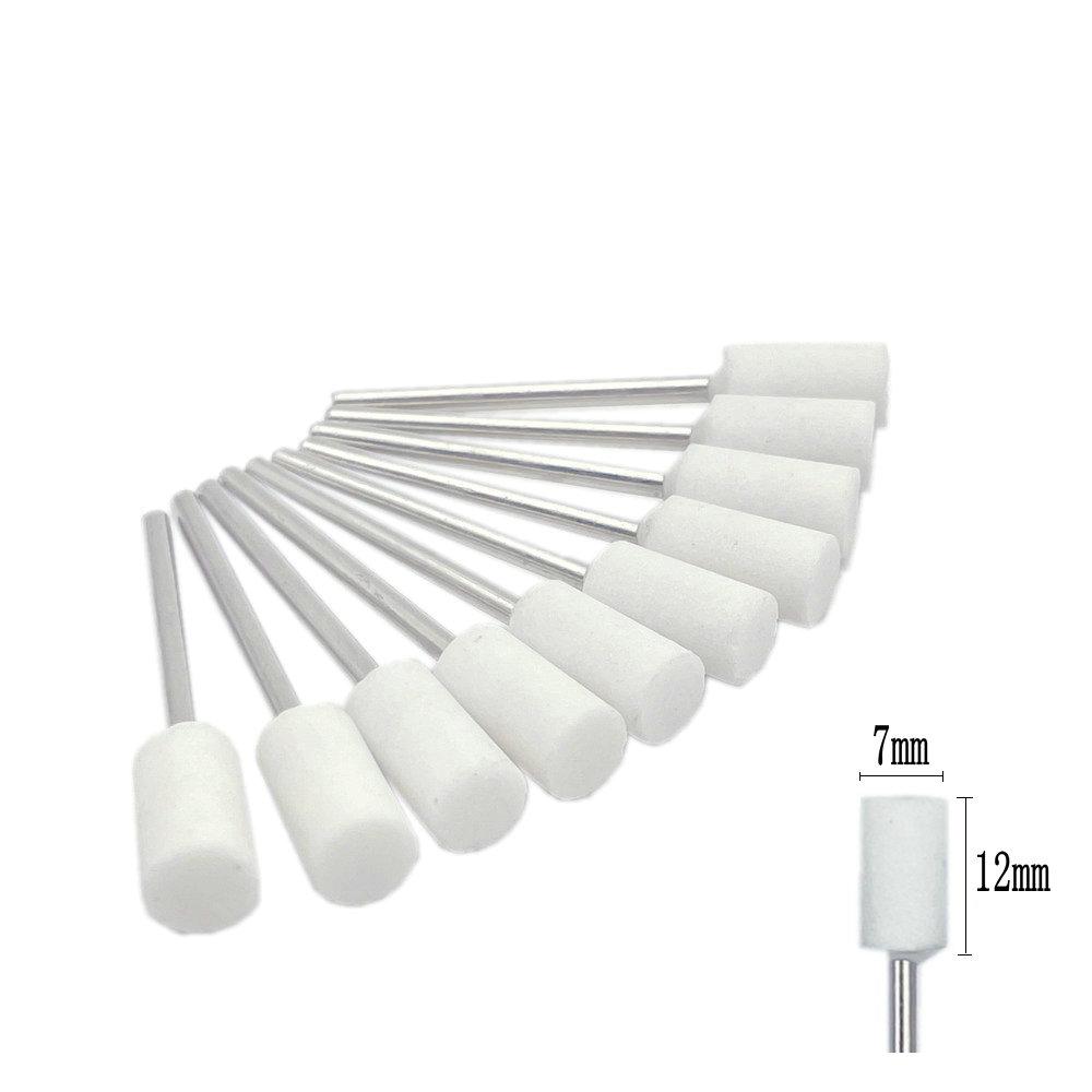 

10 шт./компл., шлифовальная машинка для камня, полировальные боры с хвостовиком 2,35 мм для контурной обработки фарфоровых ногтей, вращающийся полировщик камня, аксессуары для ногтей, фрезерные инструменты A7-White