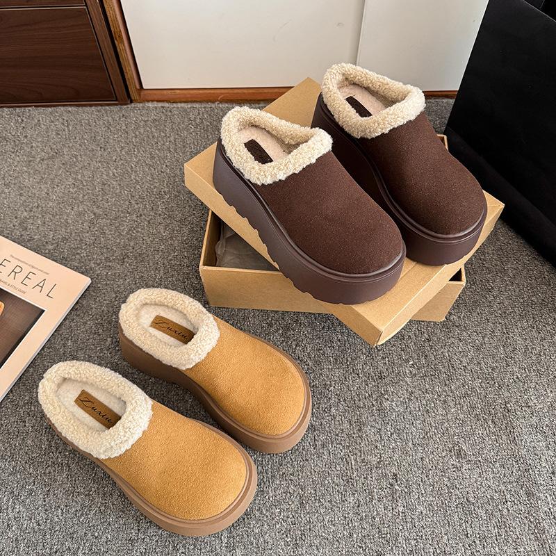 French Retro Baotou Half Slippers Women's Outer Wear Autumn and Winter New Heightened Thick-soled One-pedal Birkencotton Slippers