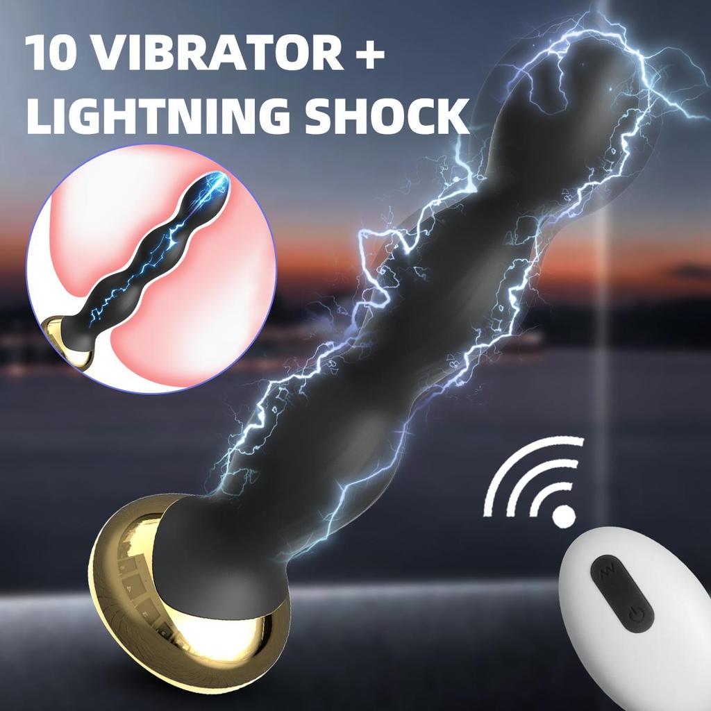 Electric Shock Anal Vibrator Remote Control Vibrating Beaded Butt Plugs for Male Prostate Massager Female Masturbation Sex Toys