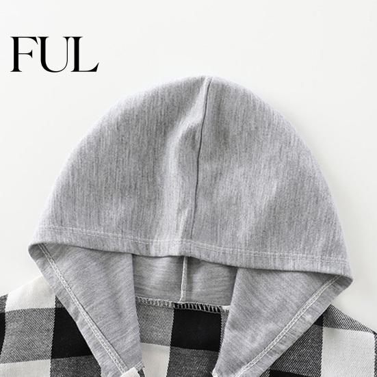Lightweight Children Shirt Kids Plaid Hooded Spring Fall Chest Pocket Button Closure Loose Causal Boys Girls Toddlers Long Sleeves Top Jacket Sleeve
