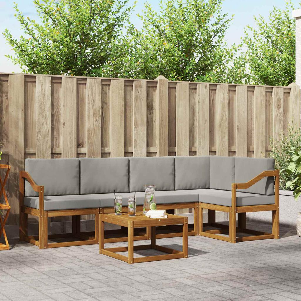 Outdoor Sofa Set with Cushions 6 pcs Natural and Light Grey