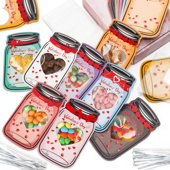 Valentinstag-Grußkarte mit Süßigkeitentüten, selbstgemachte, romantische Liebesherz-Einmachglas-Urlaubsparty-Karten für Kinder
